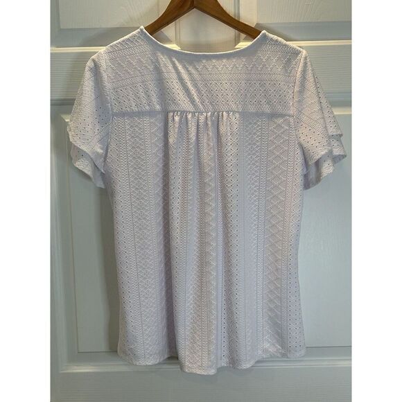 NY Collection White Eyelet Women's XL Short Sleeve Top - Picture 2 of 5